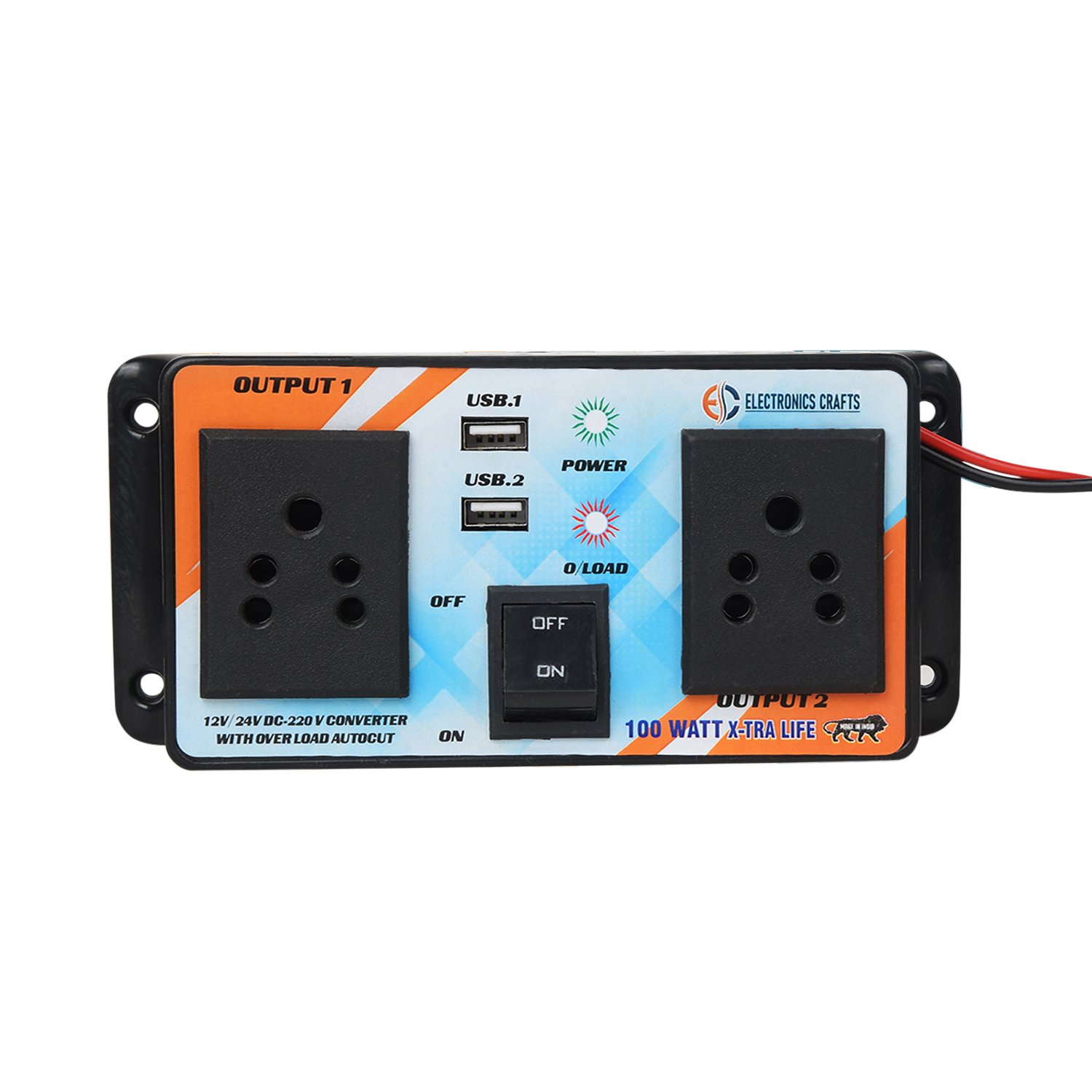 24V DC to 230V AC 100Watt load converter with 2 usb port for multiple application